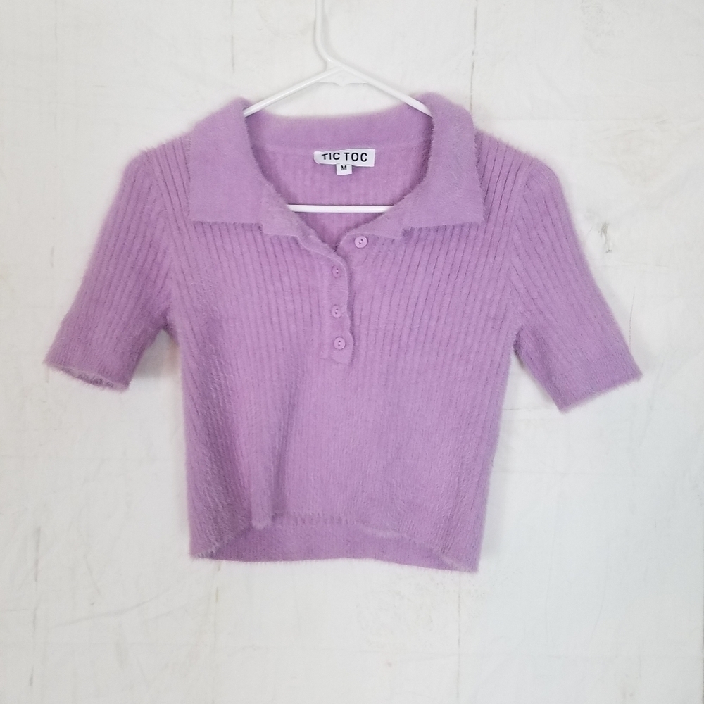 Tic toc purple ribbed cropper sweater
